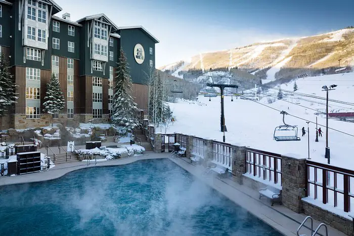 The Mountainside hotel overlooking a ski lift.