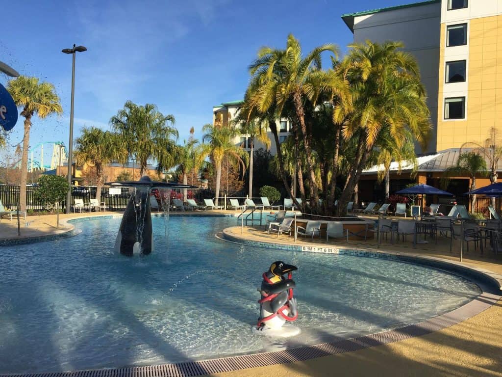 An outdoor hotel pool 