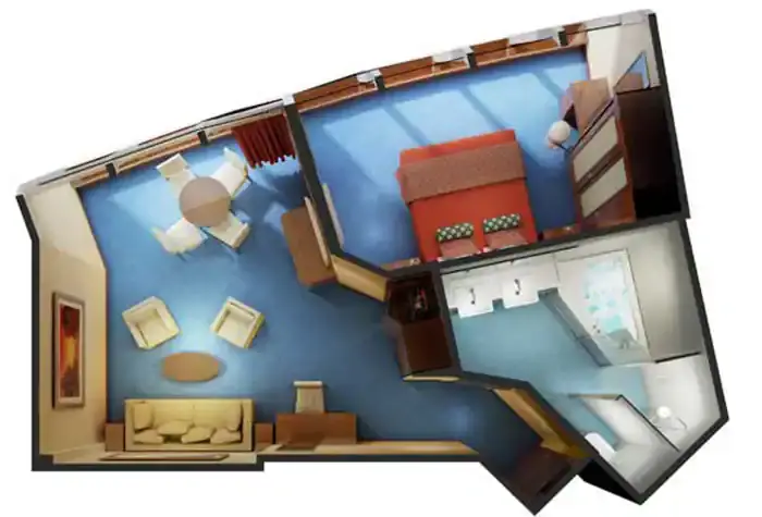 The Haven’s Deluxe Owner’s suite3D layout is shown in the picture during the review artilce of The Haven’s Deluxe Owner’s suite