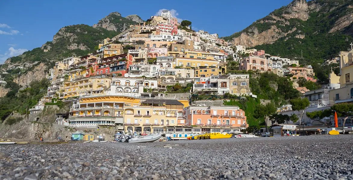 The picture shows the town of Praiano in the comparison article vs. Positano. It shows the town from the beach side