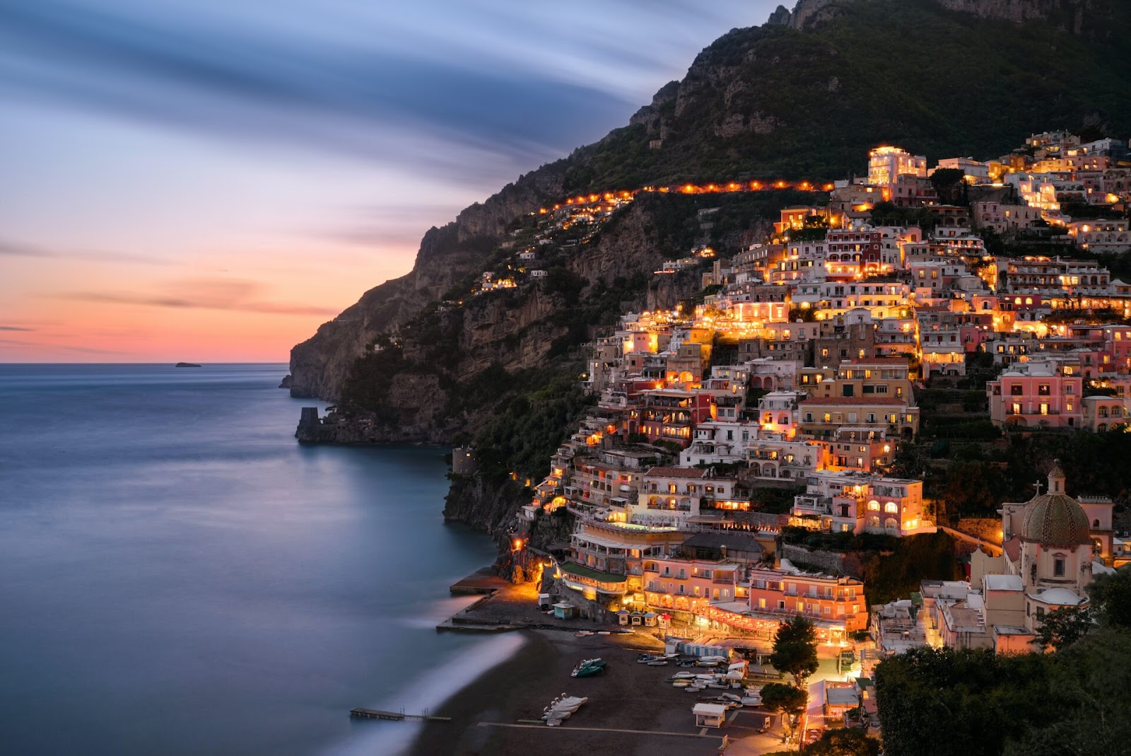 The town along Amalfi Coastline, Italy is shown in the picture
