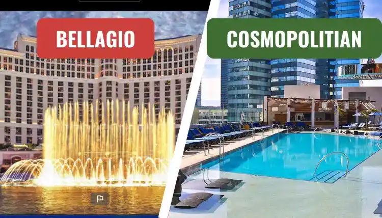 Bellagio hotel vs Cosmopolitan hotel is shown in the picture which is located in Las Vegas