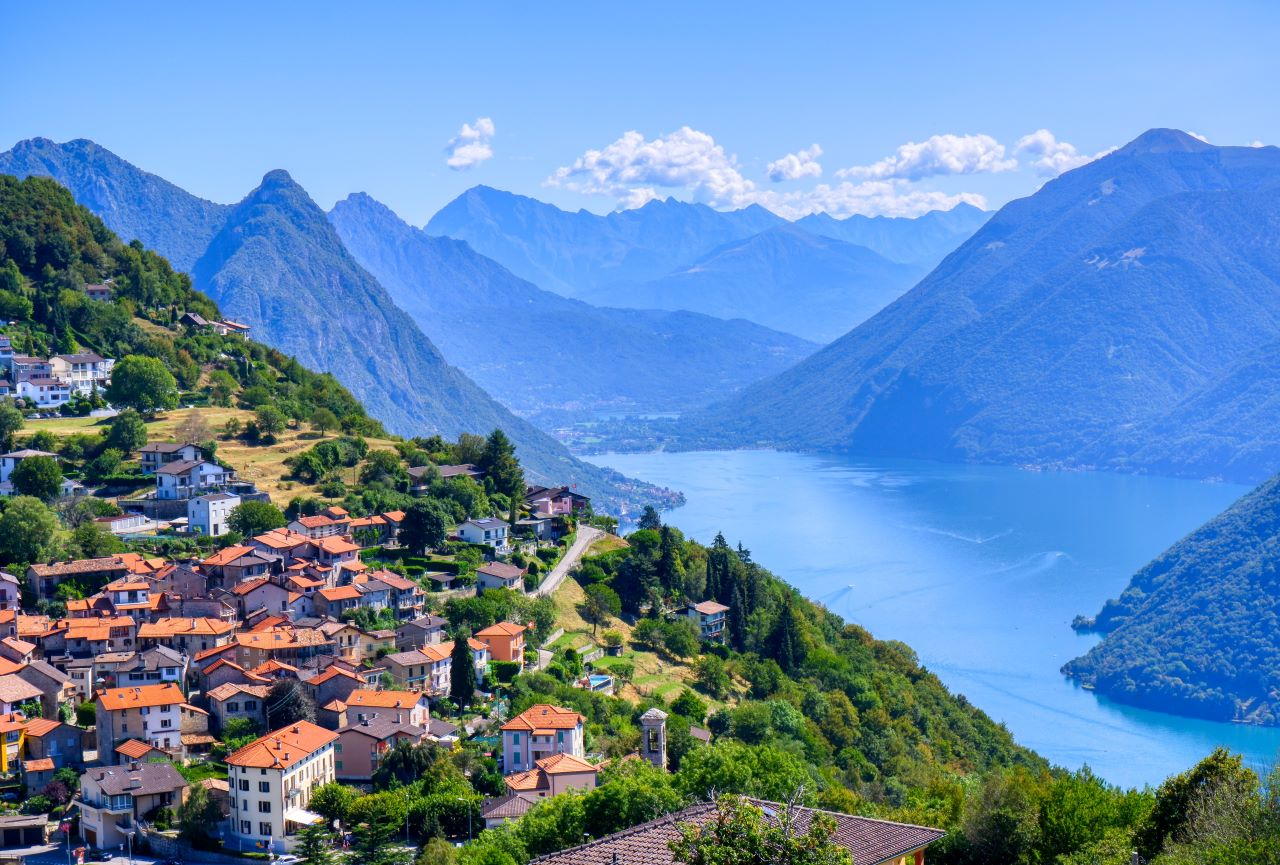 city of Lugano in Switzerland is shown in the picture while reviewing it vs Como in Italy