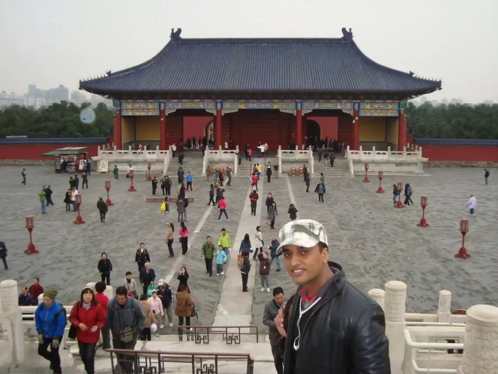 Imran satti traveling in China and posing in front of the forbidden city