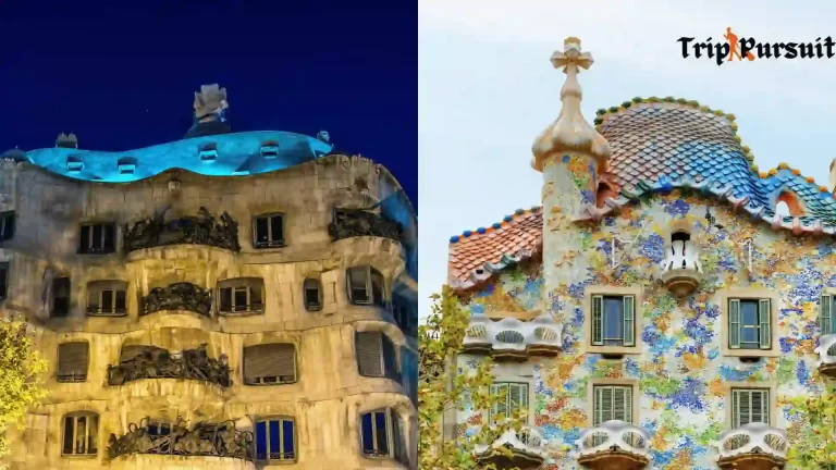 Picture shows Casa Mila and Casa Batlo side by side